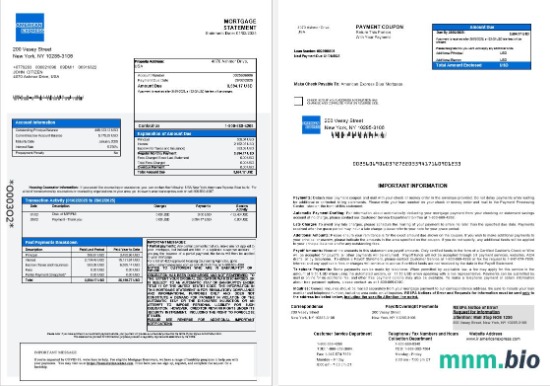 USA Nowy Jork American Express Blue Bank wyciąg z kredytu hipotecznego w formatach Word i PDF 1-2